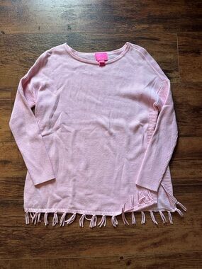Lilly Pulitzer Girls Pink Fringe Pullover Sweater Cotton Size M 6/7